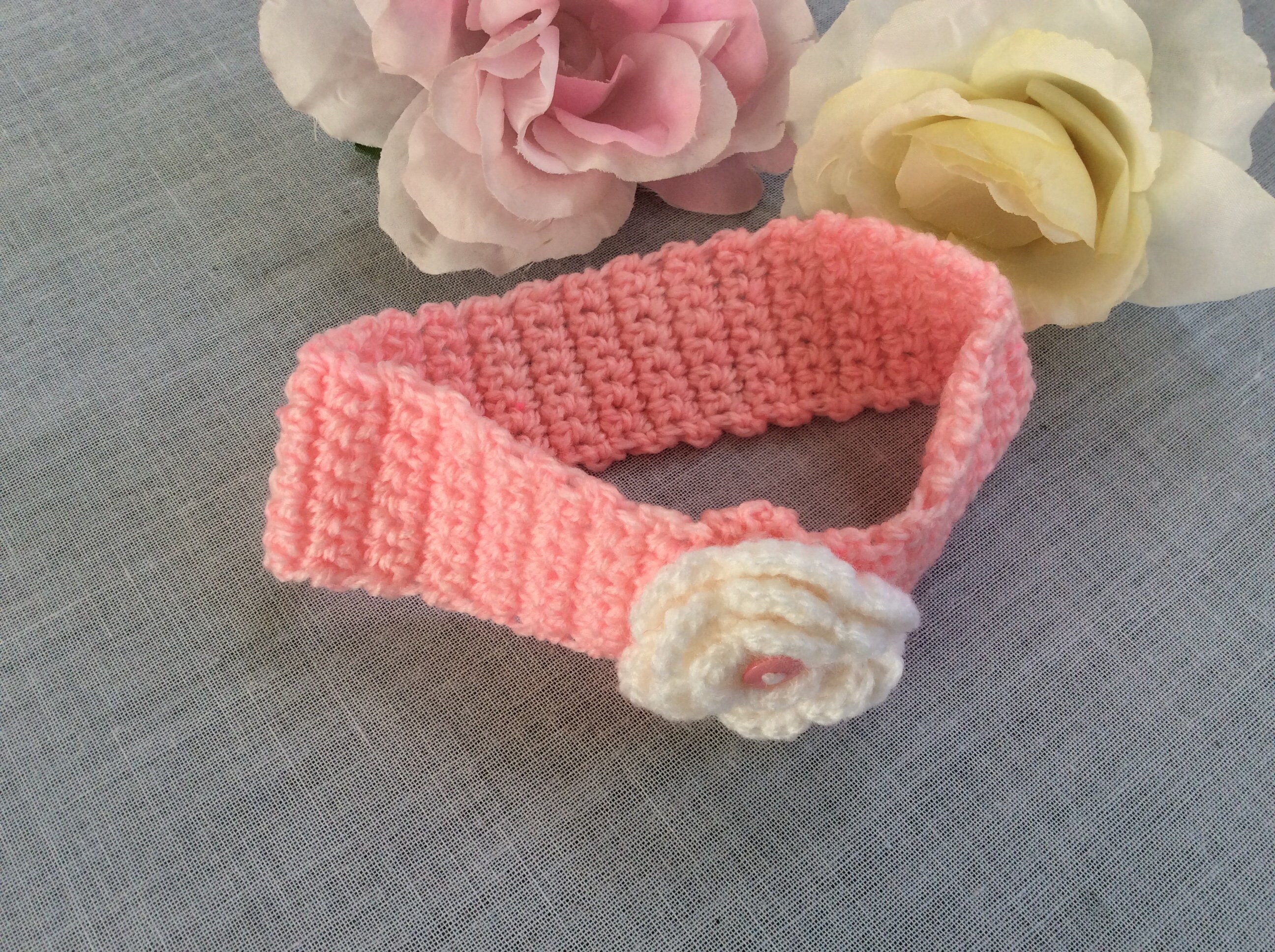 Pink Crochet Flower Headband for Baby 6 to 12 Months 