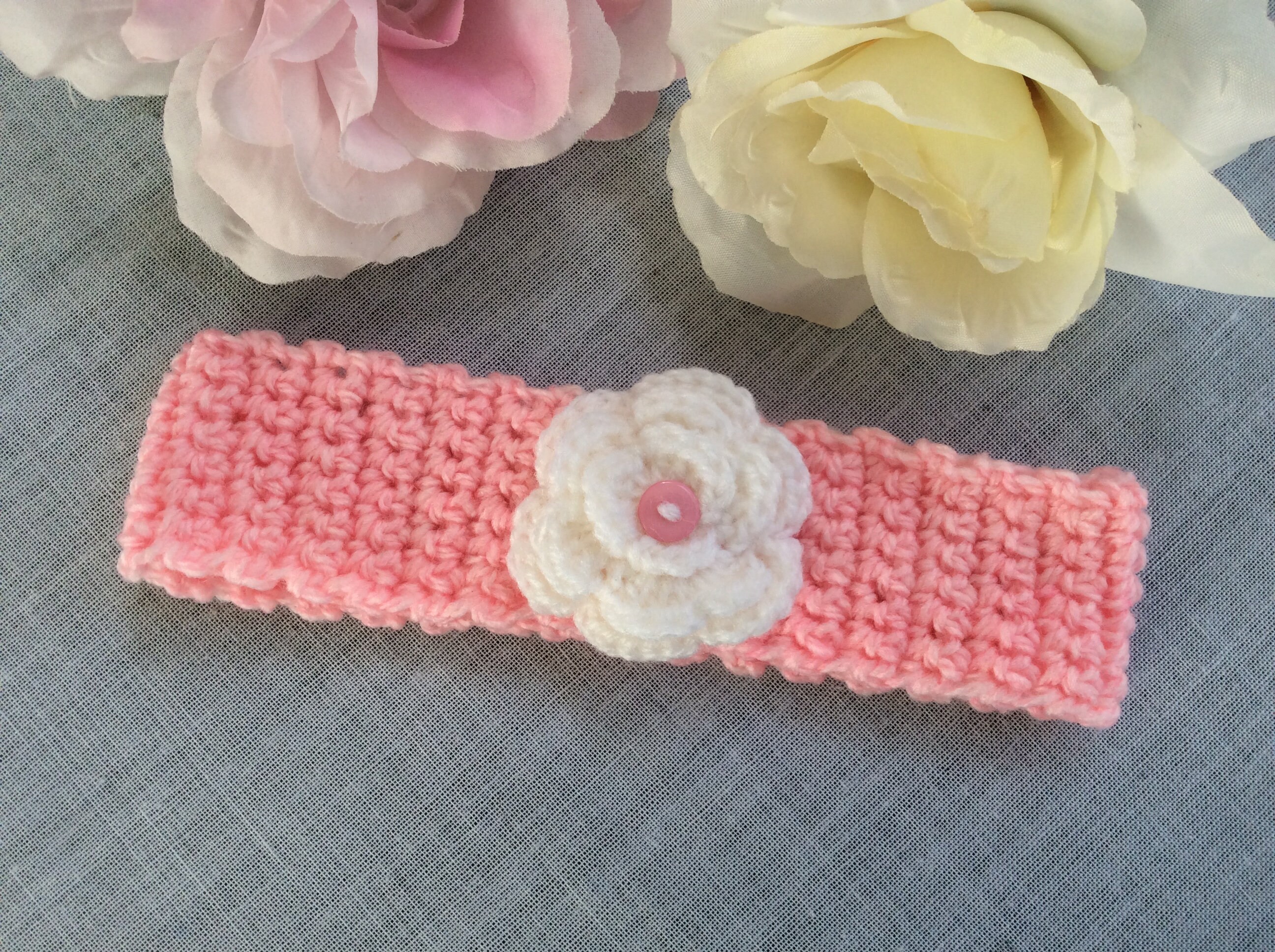 Diadema de flores de crochet rosa para bebe de 6 a 12 meses diadema de crochet diadema de bebe rosa regalo de bebe regalo de baby shower Etsy Espana