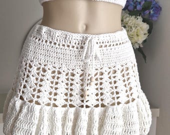 White crochet skirt, crochet skirt, summer crochet skirt, beach skirt, summer skirt, boho crochet mini skirt,made in Australia