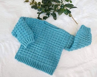 Handmade blue textured crochet sweater or pullover  - suitable for1 to 2 yea olds