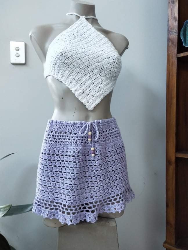Lavender Crochet Micro Mini Skirt, Beach Skirt, Bikini Cover Up