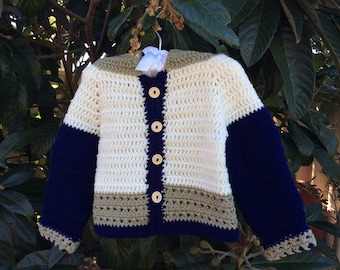 Grazioso maglione/cardigan per neonati fatto a mano all'uncinetto, taglia da 1 a 2 anni, maglione per neonati all'uncinetto, cardigan per neonati all'uncinetto, cardigan per neonati, regalo fatto a mano