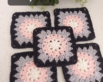 5 pedaços de algodão Starburst flor crochê quadrados Vovó