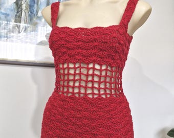 Sexy red lacy crochet body con mini dress, valentine's Day dress, red dress, cocktail dress, party dress, festival dress, crochet dress.