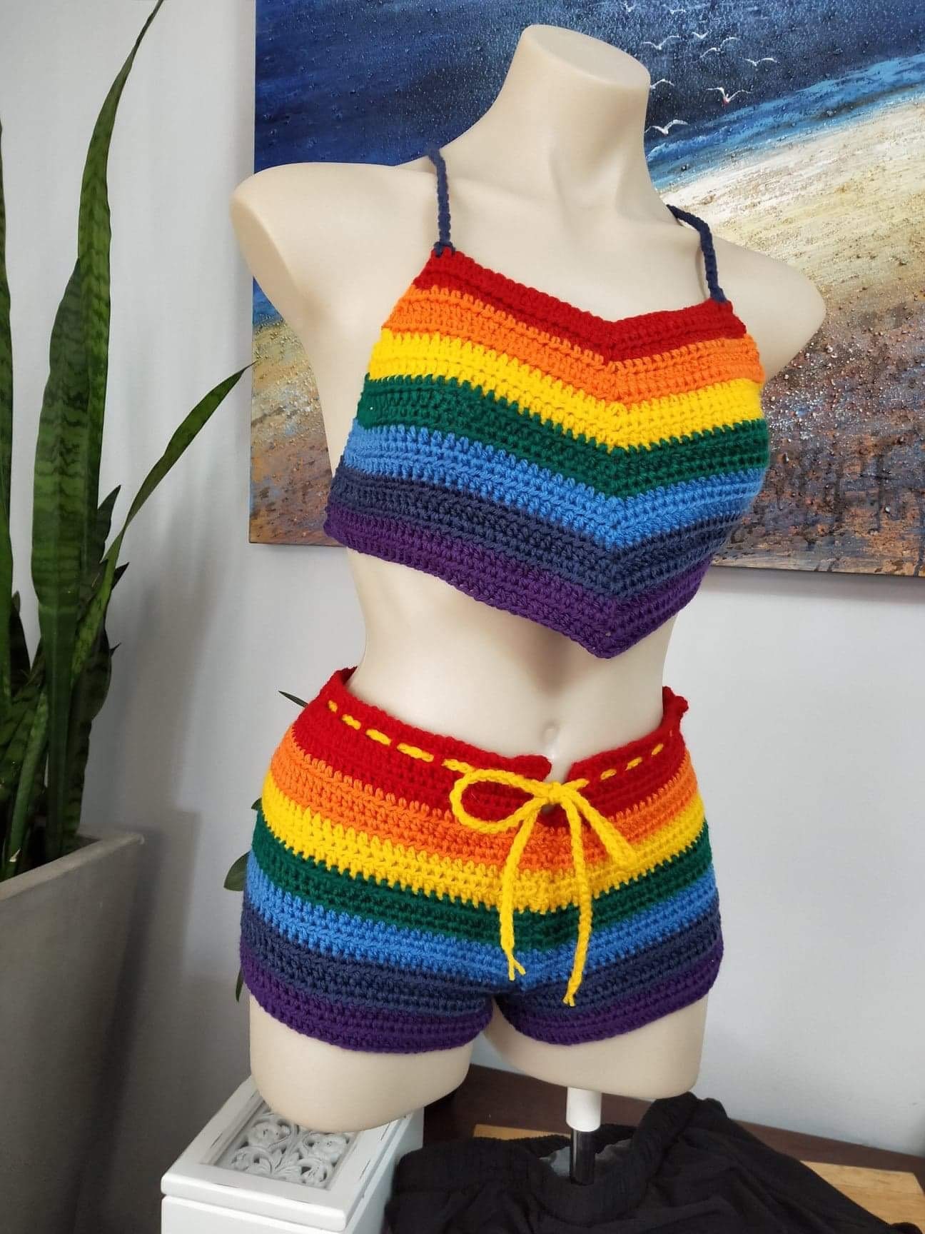 Crochet rainbow summer festival crop top and shorts set | Etsy