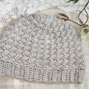Beige/ecru crochet textured beanie, handmade crochet beanie, winter hat, textured beanie, knit look beanie - size adult medium
