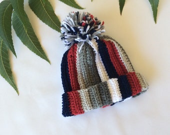 Newborn baby crochet ribbed multi color beanie with pom pom, newborn baby hat, crochet beanie for new baby, baby shower gift, gift for baby.