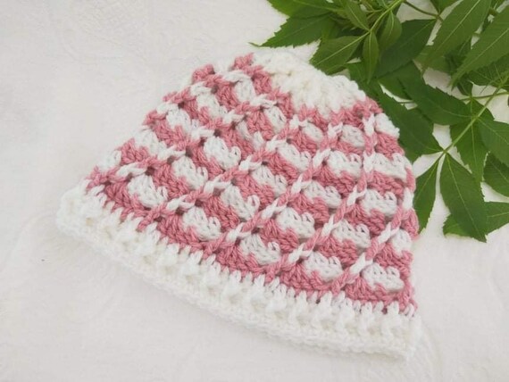 Pink and Cream Crochet Hat Free Crochet Beanie Pattern - Berries n main image 2