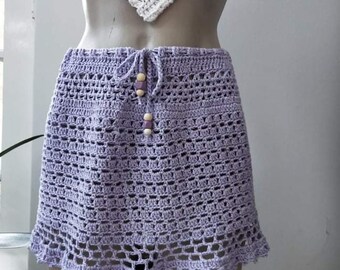 Lavender crochet micro mini skirt, beach skirt, bikini cover up, crochet beach cover up, beach party skirt, crochet mini skirt