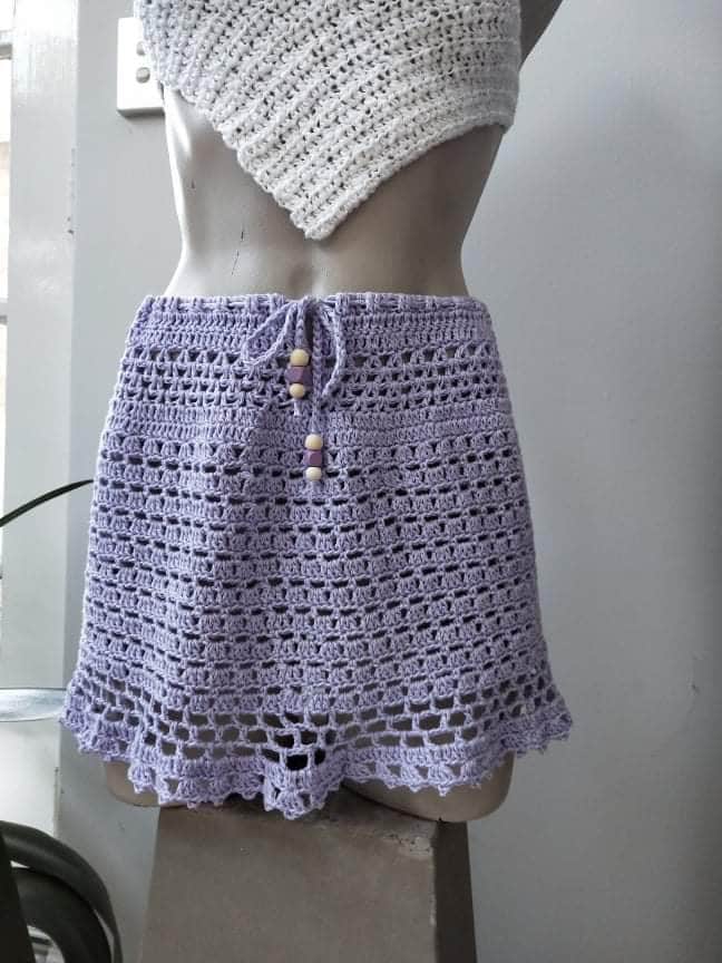 Lavender Crochet Micro Mini Skirt, Beach Skirt, Bikini Cover Up