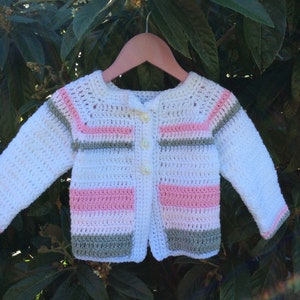 Peuters handgemaakte roze grijze en witte gehaakte trui/vest 1 tot 2 jaar, gehaakte peutertrui, gehaakte babytrui, gehaakt vest