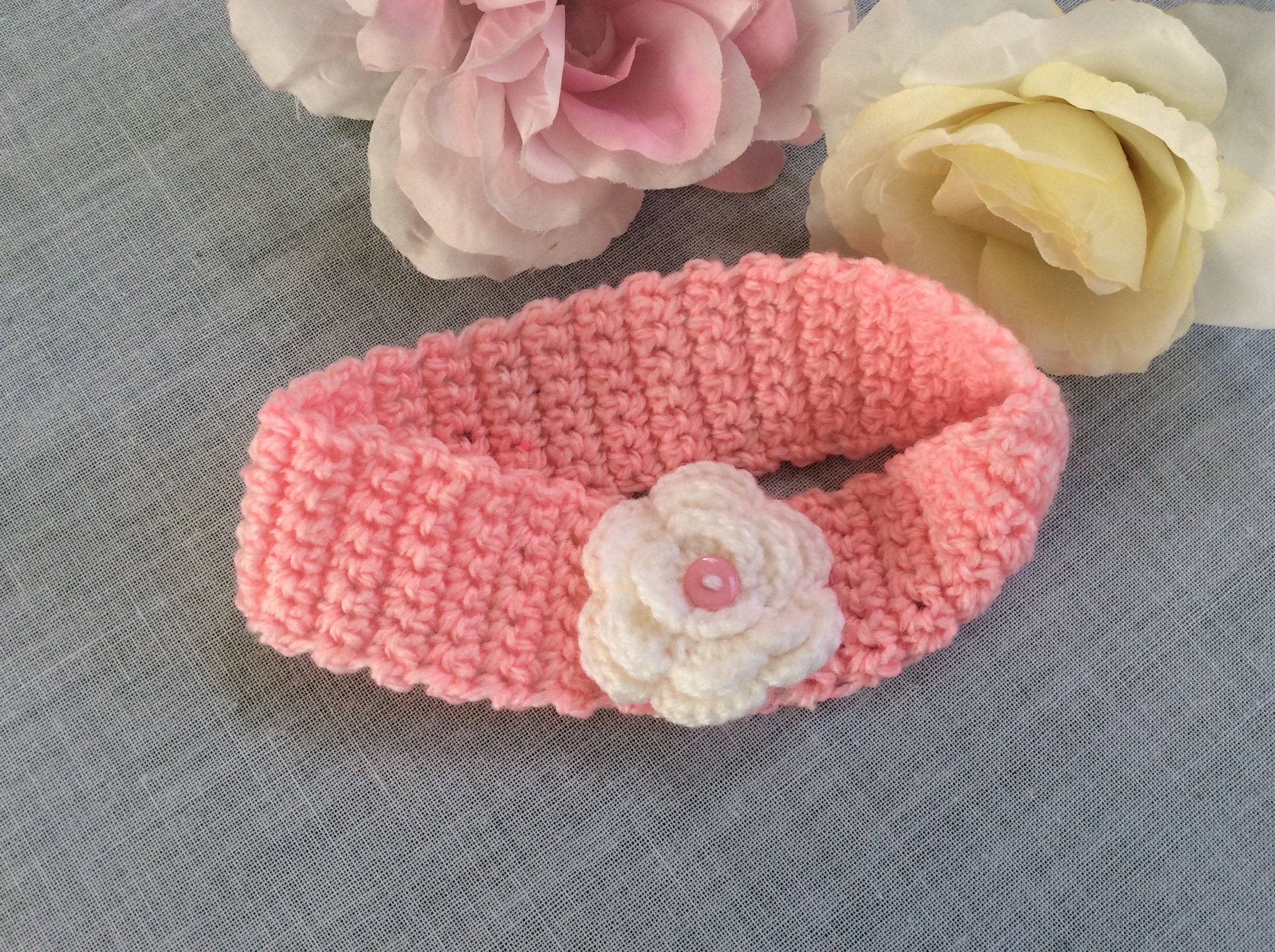 CosyBabyau Pink Crochet Flower Headband for Baby 6 to 12 Months, Crochet Headband, Pink Baby Headband, Baby Gift, Baby Shower Gift