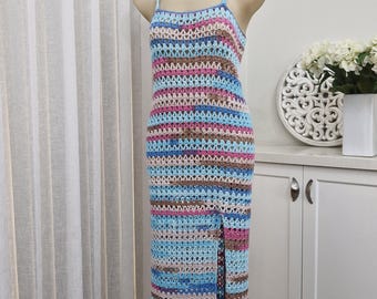 Striped, lacy crochet dress, beach dress, summer dress, party dress, crochet maxi dress, maxi dress, full length gown, summer maxi dress.