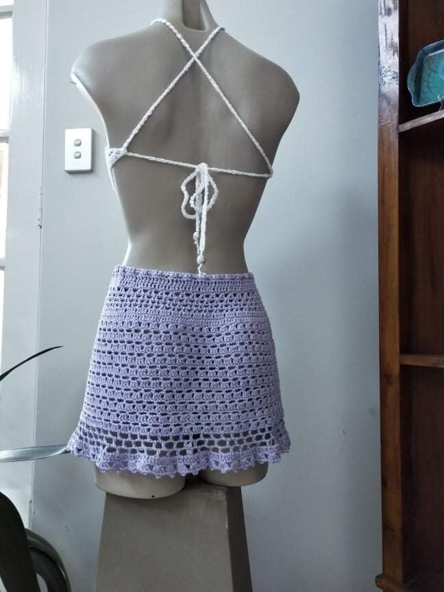Lavender Crochet Micro Mini Skirt, Beach Skirt, Bikini Cover Up
