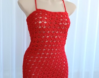 Sexy red lacy crochet body con mini dress, valentine's Day dress,beach cover up, cocktail dress, party dress, festival dress