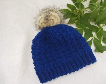 Royal blue textured crochet beanie for baby, 6 to 12 months, blue knit look crochet baby beanie, beanie for baby, blue baby hat, blue beanie