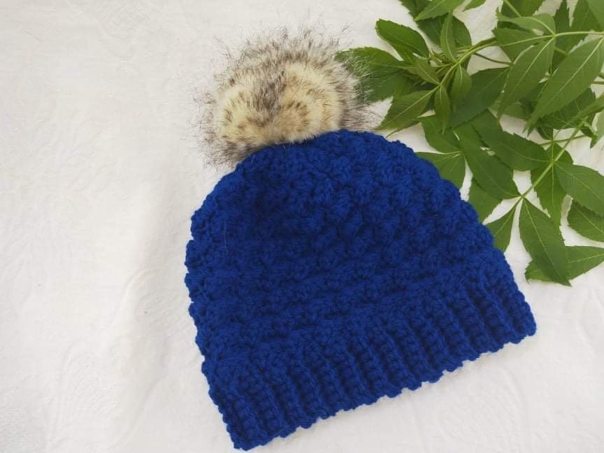 Royal Blue Textured Crochet Beanie for Baby, 6 to 12 Months  display picture 1