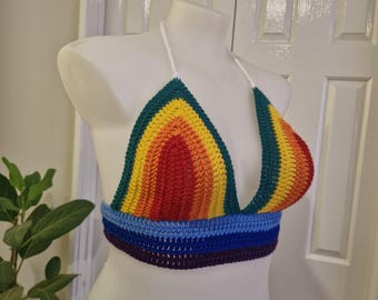 Rainbow pride crochet summer bralette or bikini top, rainbow crochet bikini top, pride bikini top, crop top, handmade crochet bikini top.