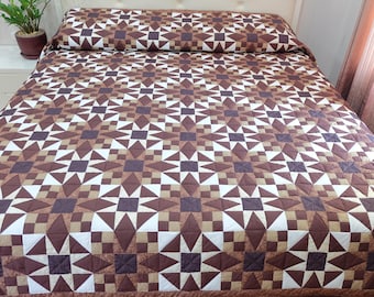 Bloco de colcha estrela Country Rangeley Maine, presente personalizado feito à mão, colcha tamanho California King, capa de edredom tamanho Queen, decoração marrom