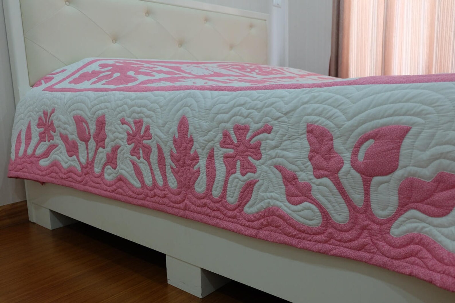 Hawaiian Quilt Queen Hawaiian Quilt King Pink and White Etsy