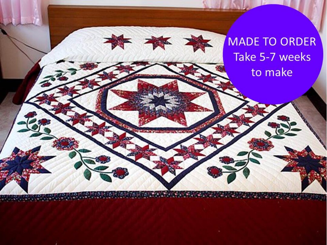 King Size Cotton Blanket Star and Floral Quilt Queen Etsy