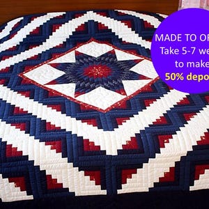 CUSTOM Birthday gift for dad, Lone star & log cabin CUSTOM QUILT, Log cabin quilt queen, Lone star quilt king size, Handmade patchwork quilt