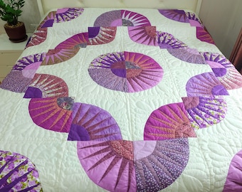 Grandmother's fans Amish quilt, Custom quilt made to order, Cotton quilt queen/ king size, Boho quilt bedding, traditional patchwork quilt