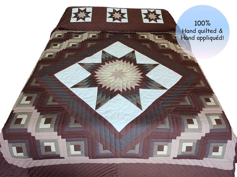 Amish Quilts And Tops Brown And Beige Log Cabin Lone Star Etsy