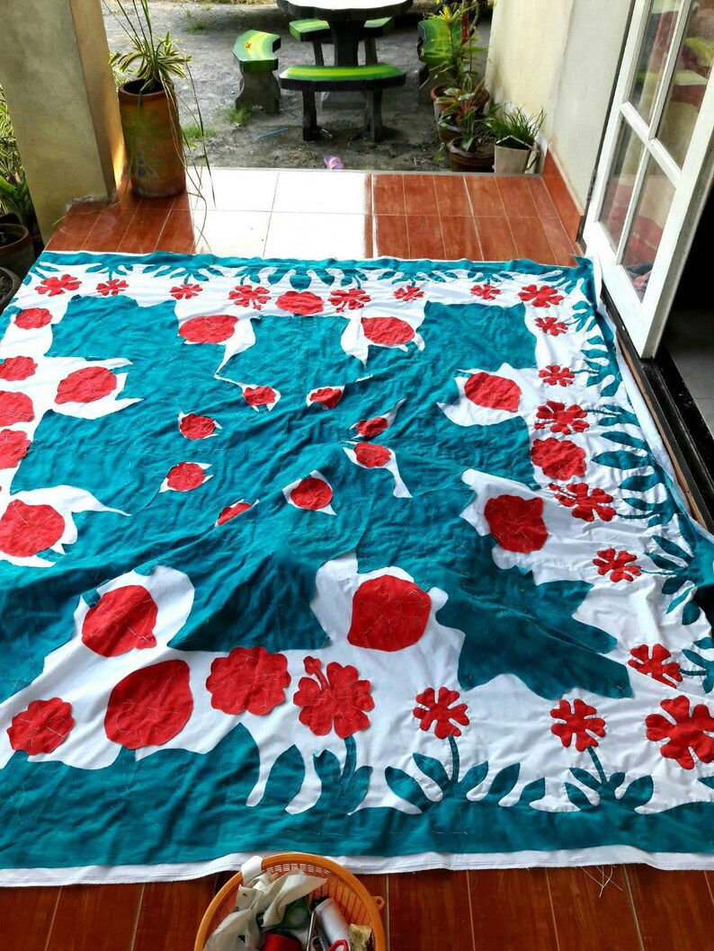 Hawaiian Quilt Blue Hawaiian Quilt King Size Handmade Quilt Etsy