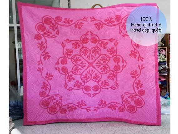 Hot Pink Quilt Base On Hawaiian Style Fuscia Hawaiian Etsy