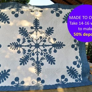 CUSTOM Hawaiian quilt blanket, Hawaiian hand appliqued quilt, Handmade bedspread, Tropical bedding, Prewashed cotton blankets, Gifts for him