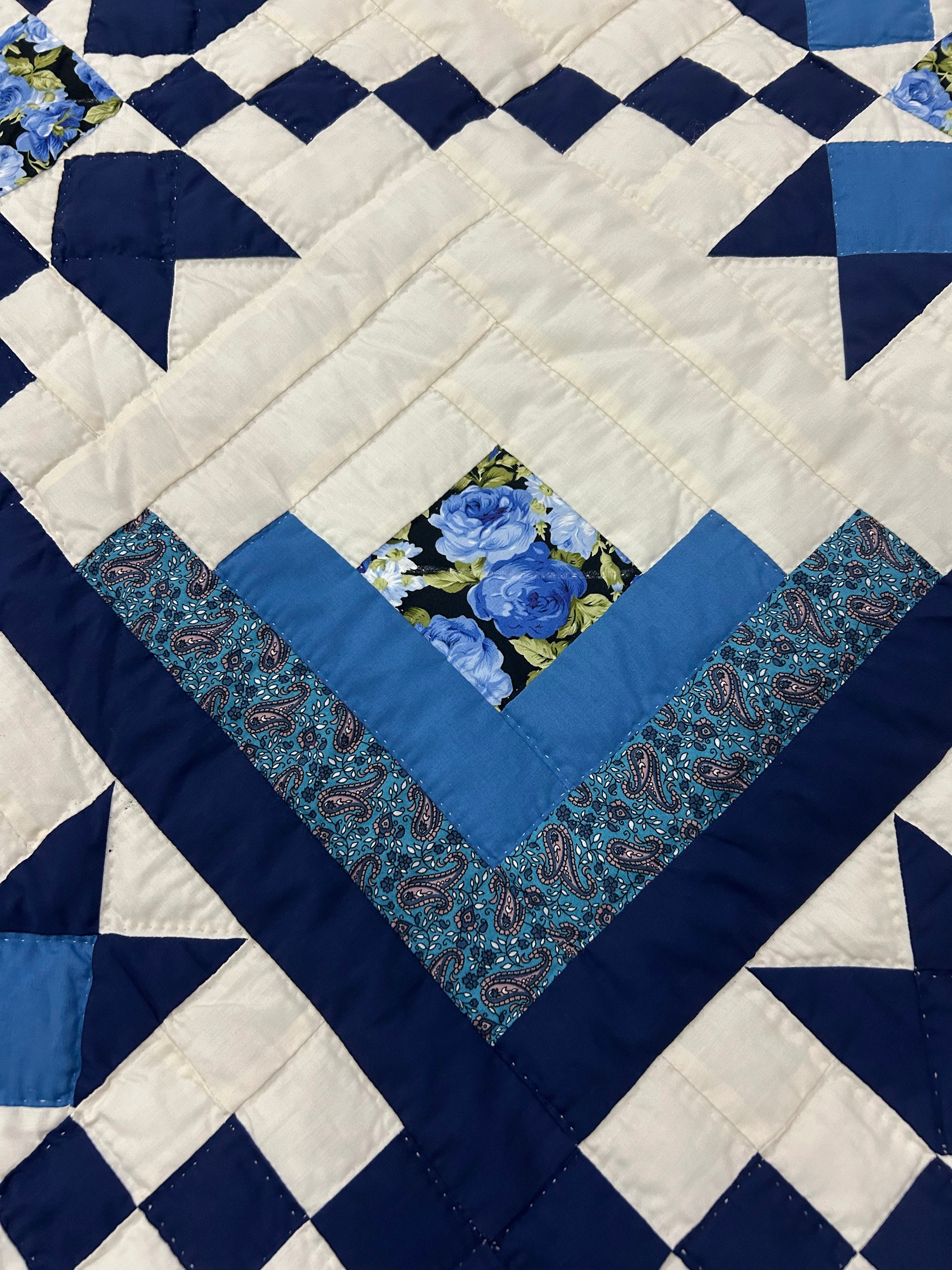 Oversized King Amish Heritage Quilt, Hand Quilted Log Cabin Star