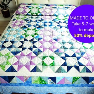 Handmade Ohio star CUSTOM QUILT, Star patchwork quilt blanket, Multicolor modern patchwork quilt, Amish quilt, Star gifts, Modern home decor