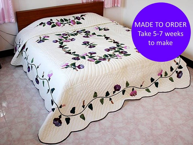 Amish style Hand Stitched Quilts Appliqued bed cover king Etsy