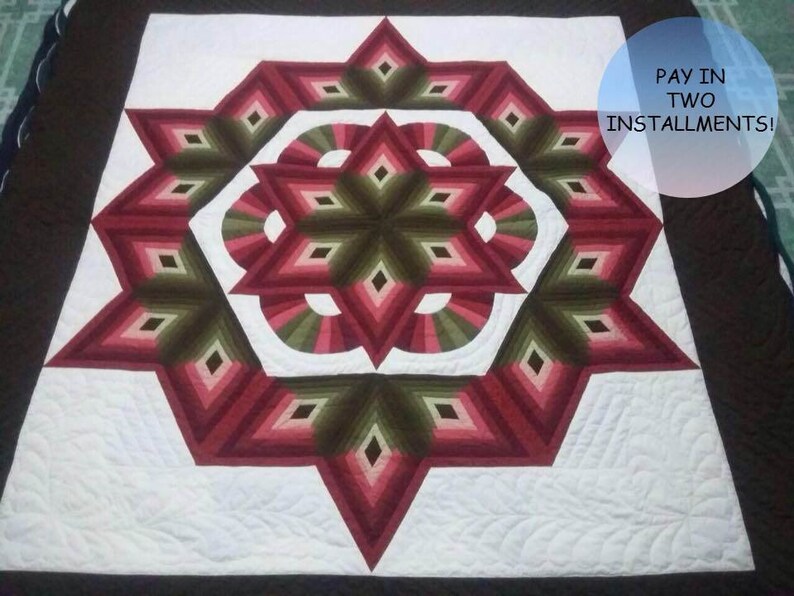 Log Cabin Star Quilts Amish Made Geometric Quilt Cotton Etsy