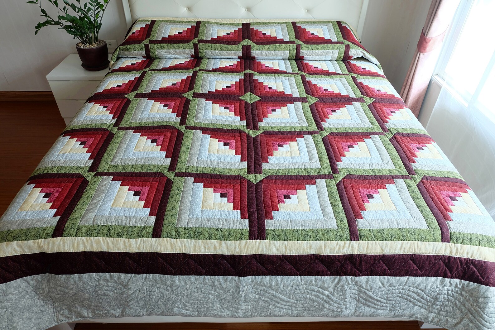 Red and Green Curved Log Cabin King Size Quilt Amish Log Etsy
