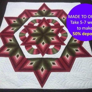 Log cabin diamond Star quilts, Made to order homemade quilt, Rustic log cabin décor, Diamond star quilt, Red & green quilt, Sofa cover throw