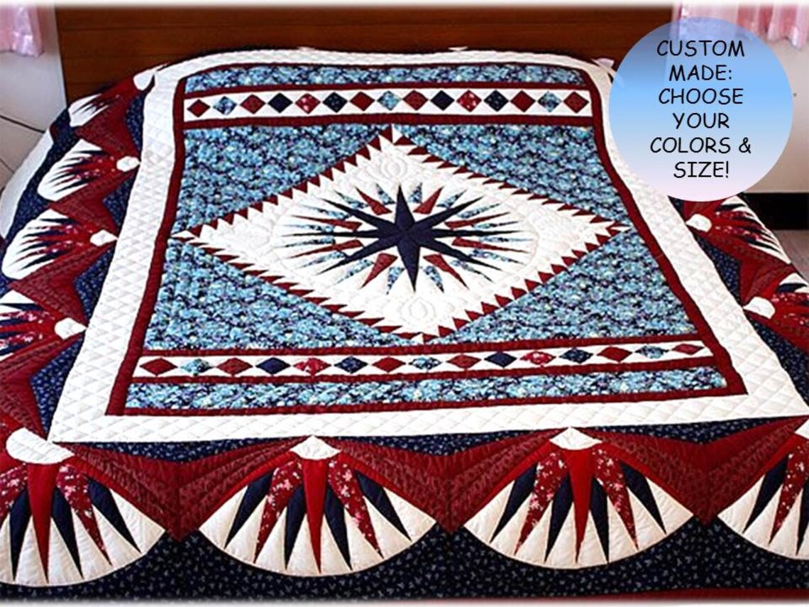 Hand Stitched King Size Quilt Amish quilts Complex Star Etsy