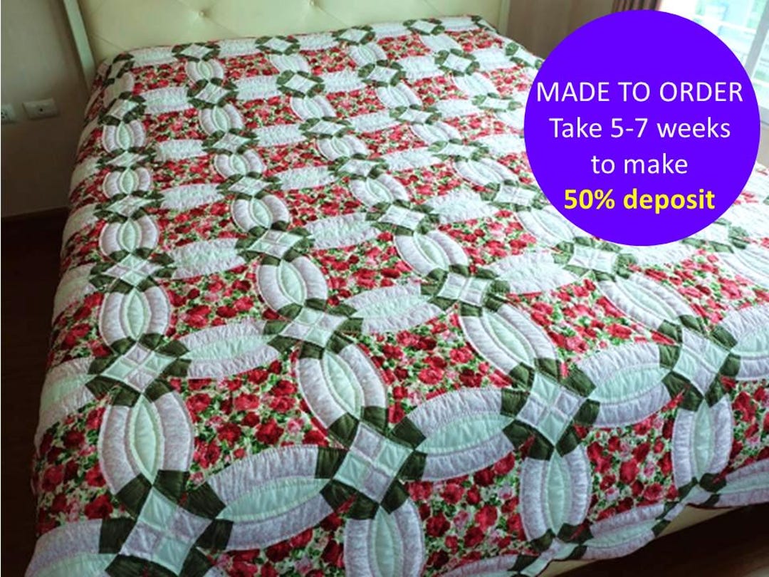 Colcha personalizada con diseño de anillos de boda, hecha a mano en algodón  estilo Amish, decoración rústica roja y verde - Etsy México, image size:1080x810