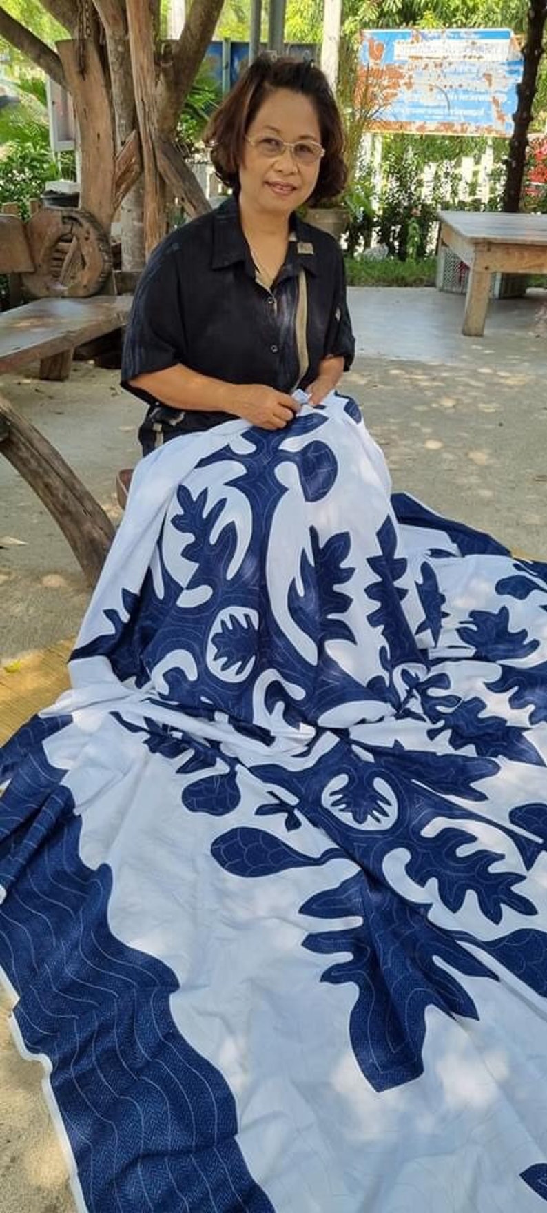 Hawaiian Quilt Bedspread Hawaiian Quilt Bedding Blue Etsy