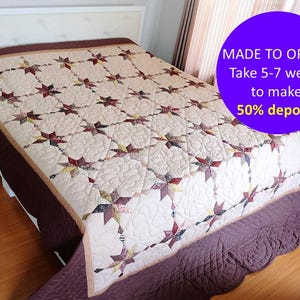 Cottagecore Hunter’s star quilt, MADE TO ORDER quilt, Handmade star quilt, Amish queen quilt, King size quilt bedspread, Cottagecore bedroom