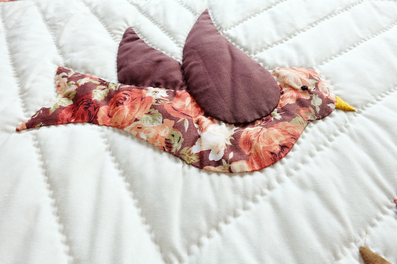 White handed quilt king size Birds with flowers appliqued Etsy