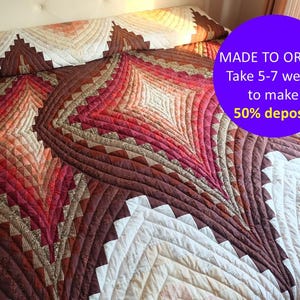 CUSTOM Triple Bargello Diamond Quilt, Brown & red Bargello quilt, Handmade Amish quilt, California king quilt, Holiday gift, Holiday decor