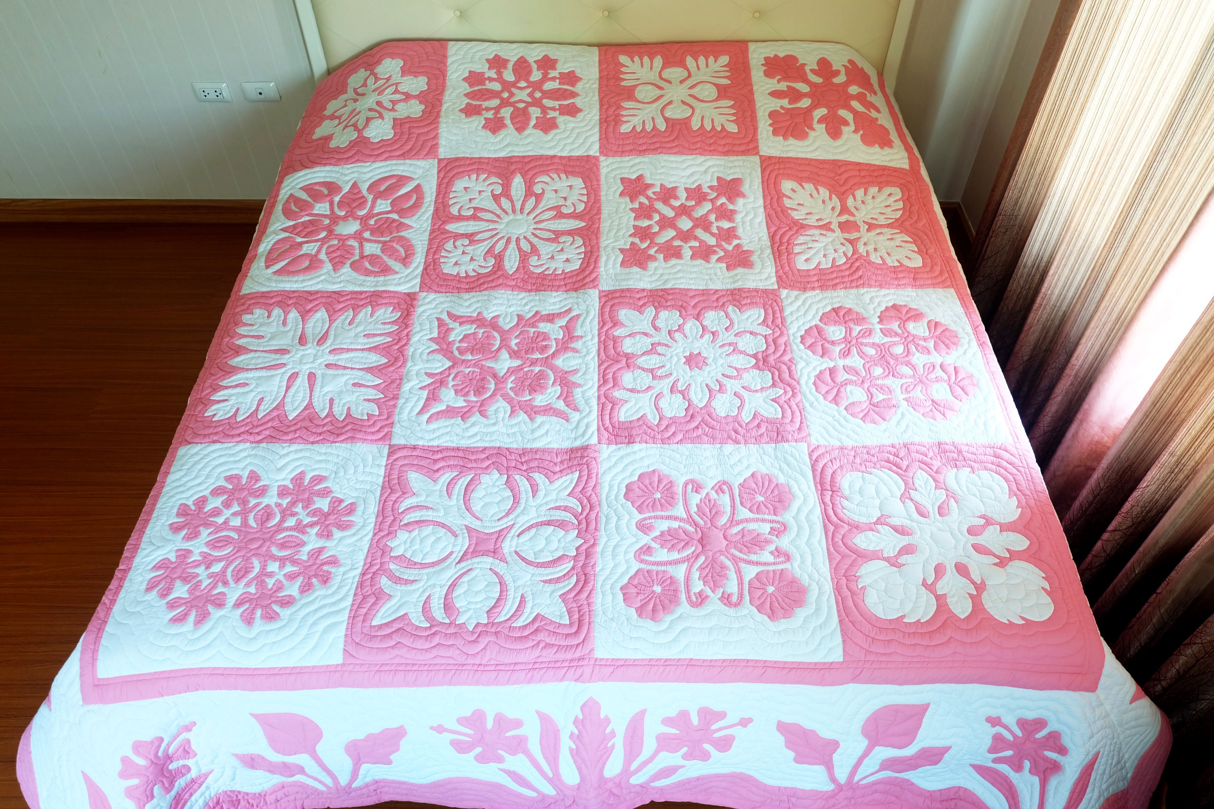 Hawaiian Quilt Queen Hawaiian Quilt King Pink and White Etsy