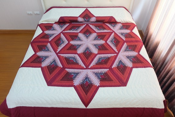 Broken Star Quilt Log Cabin Amish Style Bedspread With Etsy