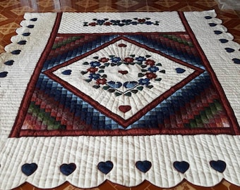 Personalisieren Sie handgemachte Vögel und Blumen Quilt - Made to Order Amish Trip around the Heart Design