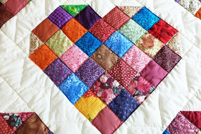 CUSTOM Handmade Boho Heart Quilt Homemade Scrap Quilt Block Etsy