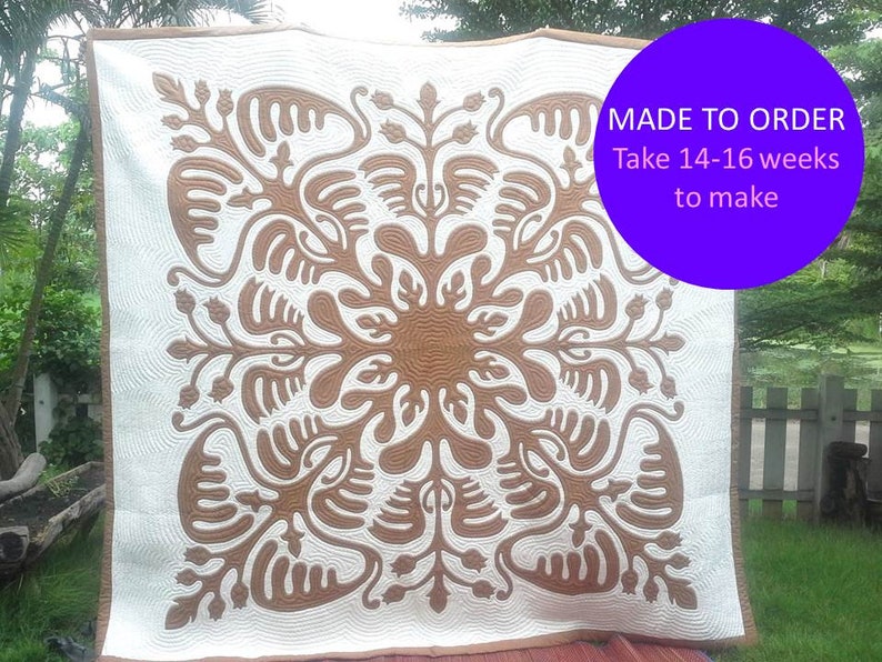 Brown Quilt Queen Brown and White Quilts Hawaiian Quilts Etsy