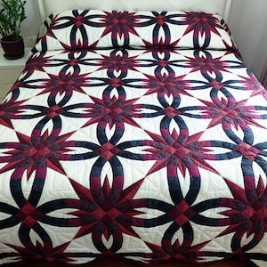 Courtepointe personnalisée pour alliances, literie traditionnelle de style amish personnalisée, patchwork de coton héritage matelassé à la main, cadeau Queen Cal King
