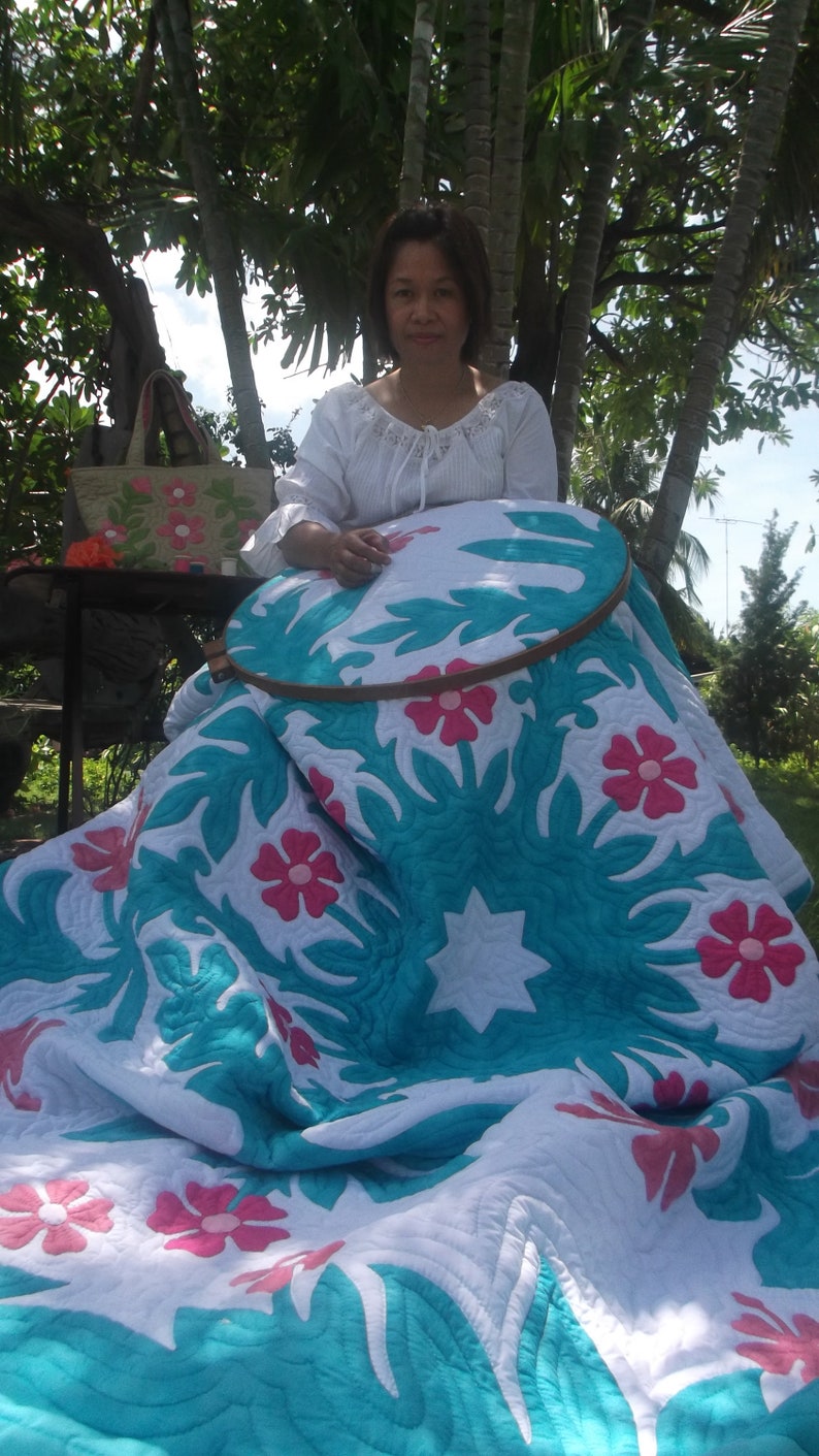 Hawaiian Quilt Blue Hawaiian Quilt King Size Handmade Quilt Etsy